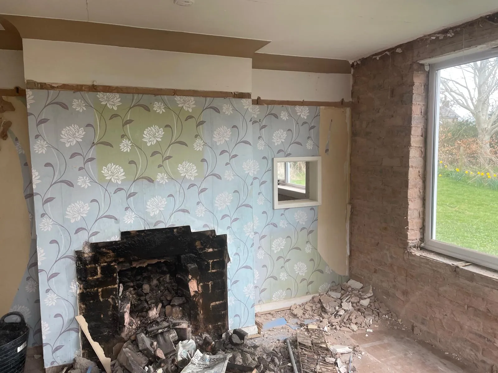 The old living room and fireplace