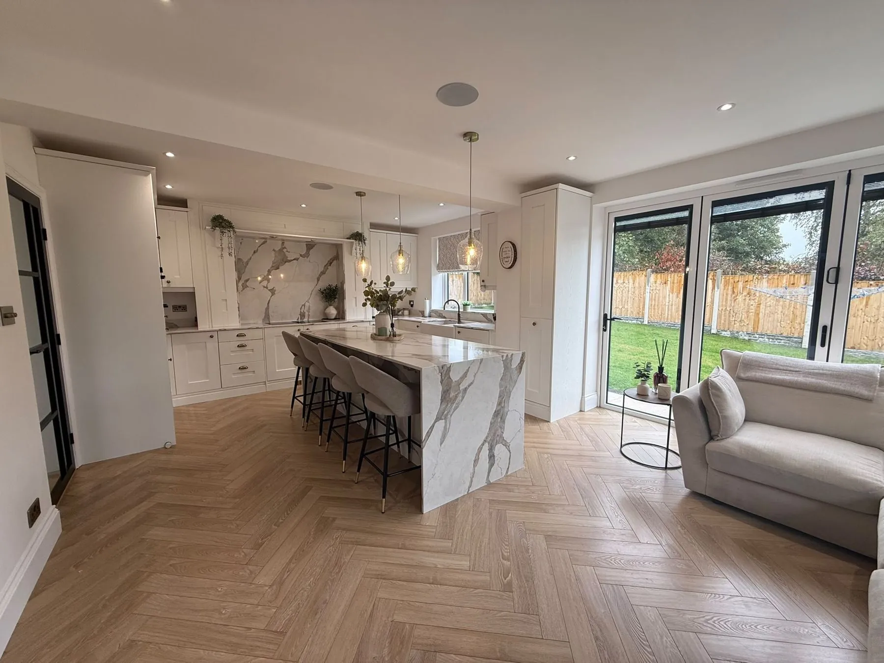 The new kitchen with marble island