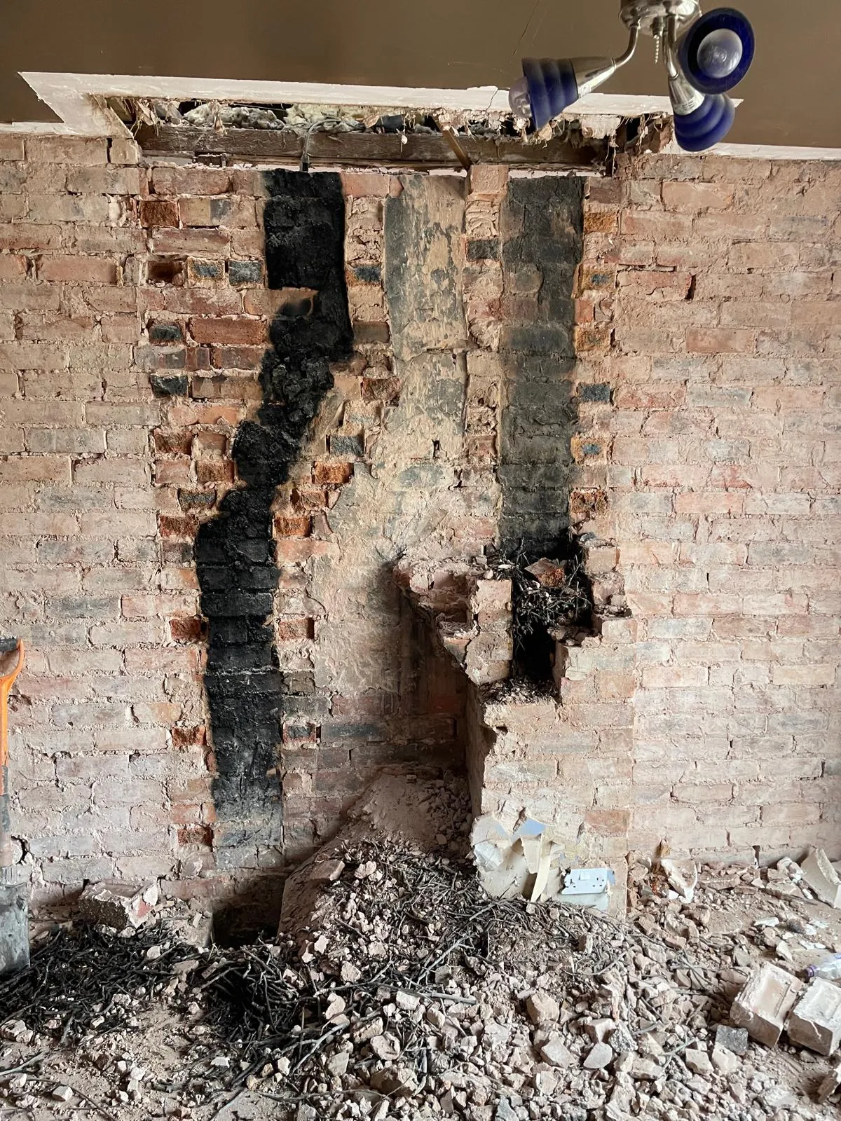 Chimney stack exposed inside
