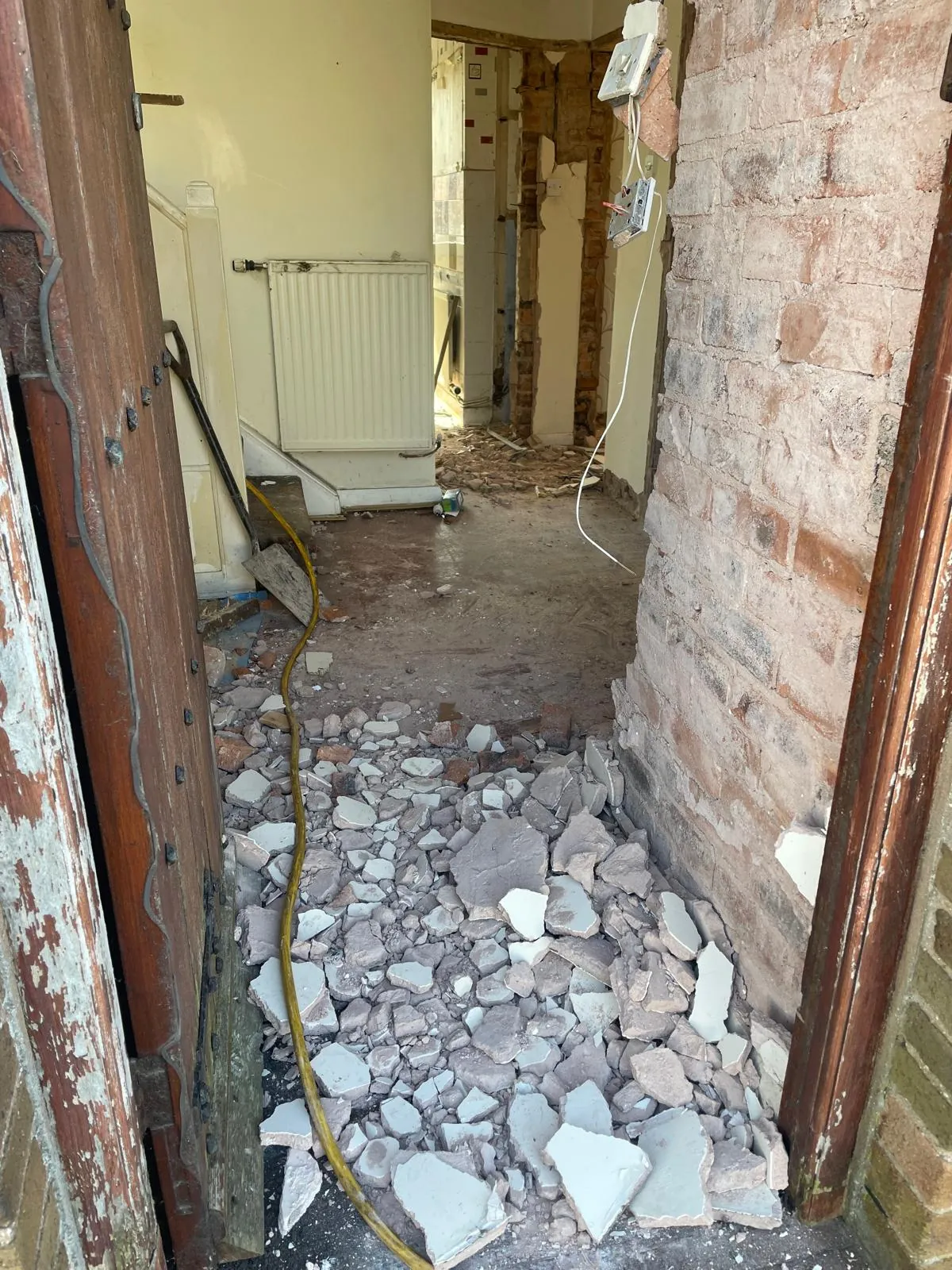 The hallway during the strip out